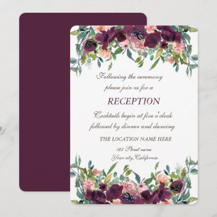 Chic Burgundy Flowers Wedding Reception  Invitation
