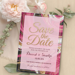 Chic Burgundy Gold Agate Marble Modern Wedding  Save The Date