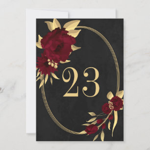 Chic burgundy & gold black geometric table number