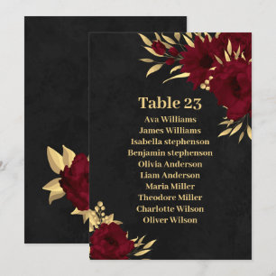 Chic burgundy & gold black seating chart card