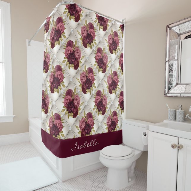 Chic Burgundy Gold Floral diamond tufted Pattern (In Situ)