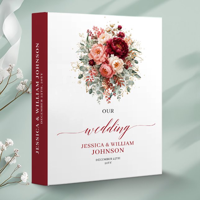 Chic Burgundy Gold Floral Fall wedding memory albu Binder (Chic Burgundy Gold Floral Fall wedding memory album

)