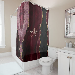 Chic Burgundy Gold Glitter Agate Custom Monogram