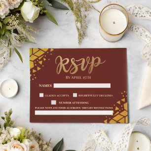 Chic Burgundy Gold glitter Modern Trendy Wedding  RSVP Card