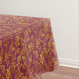 Chic Burgundy Gold Leaf Fall Autumn Pattern Tablecloth