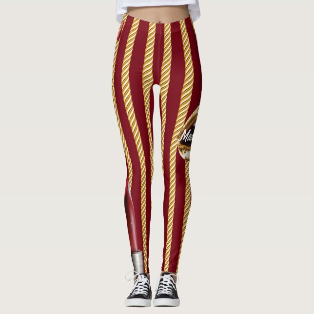Chic burgundy Gold Lines Lips Girly 2022 bday  Leggings (Front)