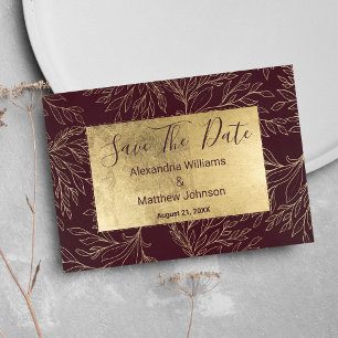 Chic burgundy gold modern floral Save The Date