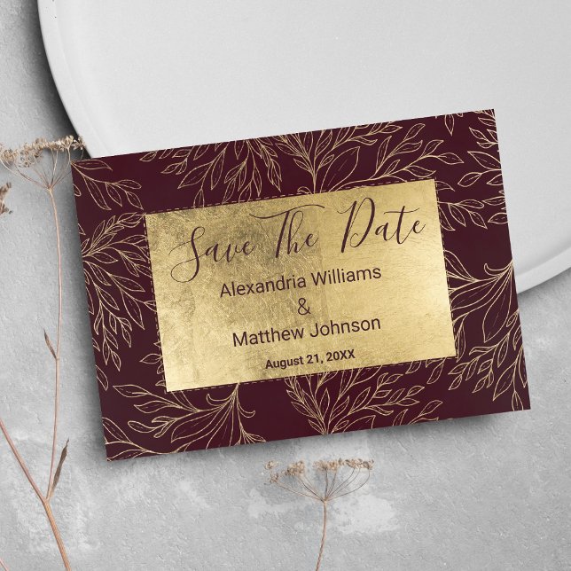 Chic burgundy gold modern floral Save The Date (Chic burgundy gold modern floral Save The Date)