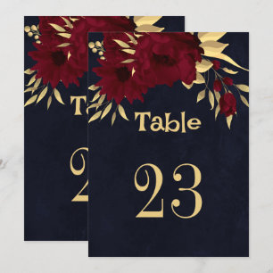 Chic burgundy & gold navy blue table number