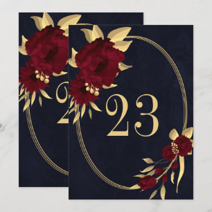 Chic burgundy & gold navy geometric table number