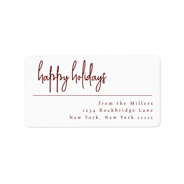 Chic Burgundy Happy Holidays Return Address Label (Front)