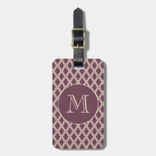 Chic Burgundy Ivory Diamond Pattern Monogram Luggage Tag