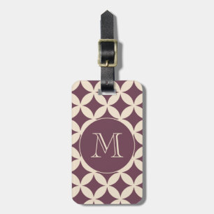 Chic Burgundy Ivory Geometric Pattern Monogram Luggage Tag
