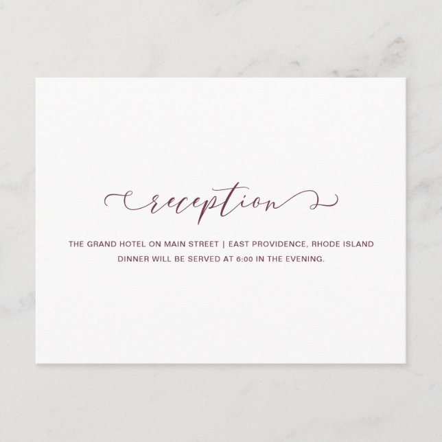 Chic Burgundy Marsala and White Reception Wedding Enclosure Card (Front)