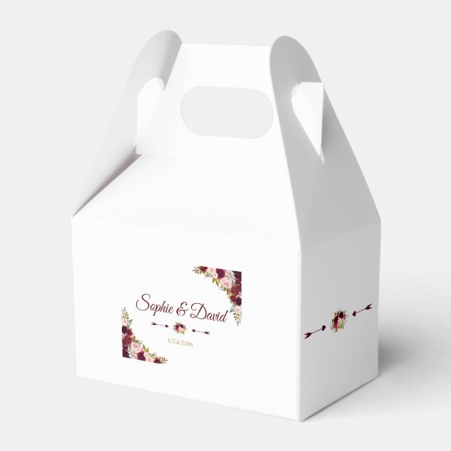 Chic Burgundy Marsala Floral Fall Wedding Favor Box (Front Side)