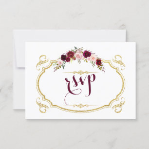 Chic Burgundy Marsala Floral Fall Wedding RSVP