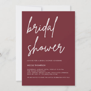 Chic Burgundy Modern Bridal Shower Invitation 