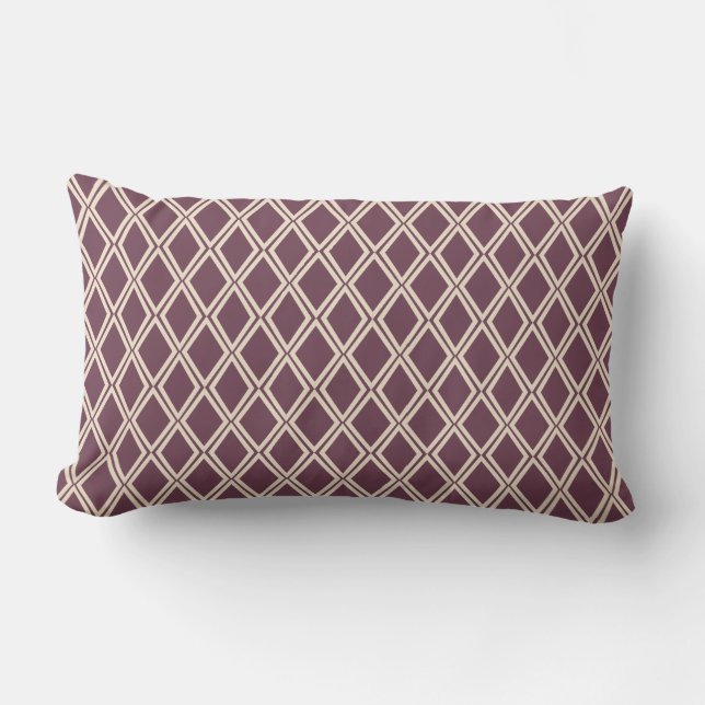 Chic Burgundy Off-White Diamond Geometric Pattern Lumbar Pillow (Front)