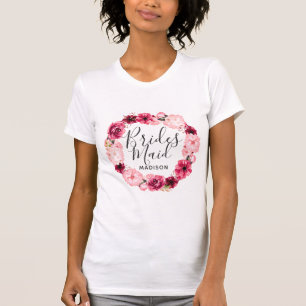Chic Burgundy & Pink Floral Wreath Bridesmaid T-Shirt
