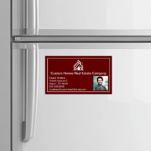 Chic Burgundy Real Estate Company Realtor Photo Magnetic Business Card