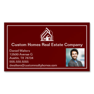Chic Burgundy Real Estate Company Realtor Photo Magnetic Business Card