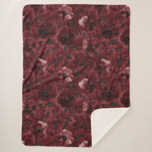 Chic Burgundy Red Floral Sherpa Blanket