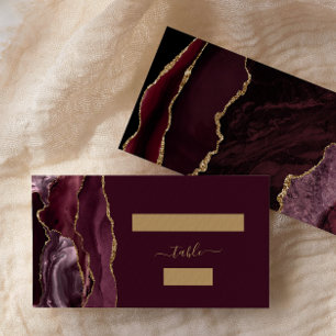 Chic Burgundy Red Gold Agate Wedding Escort Place Card