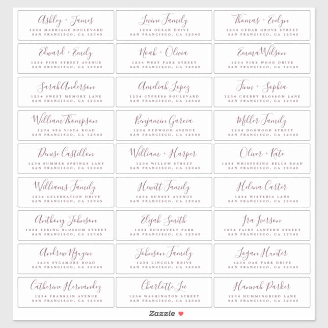 Chic Burgundy Script Wedding Guest Address Labels (Sheet)