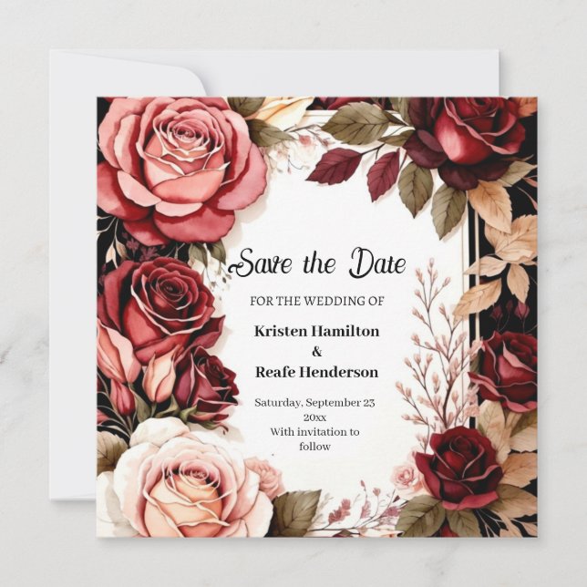 Chic Burgundy Typography Save The Date (Front)