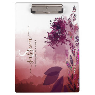 Chic Burgundy Watercolor Floral Monogram Signature Clipboard