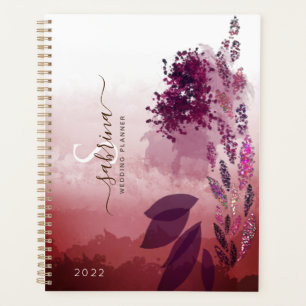 Chic Burgundy Watercolor Floral Monogram Signature Planner