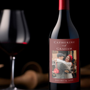 Chic Burgundy Wedding Personalized Photo Wine Label