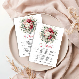Chic Burgundy White Floral Wedding Details Enclosure Card