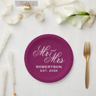 Chic burgundy wine red wedding party personalized paper plate
