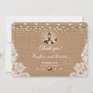 Chic Burlap Lace Lights Mariage Merci