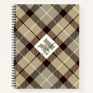 Chic Burlywood Grey Plaid Tartan Personalized Name Notebook