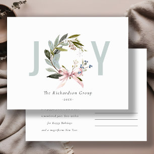 Chic Business Joy Winter Wreath Corporate Logo  Holiday Postcard