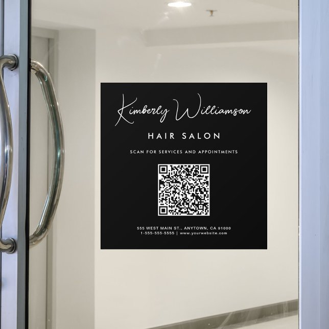 Chic Business Name Signature Script QR Code Black Window Cling (Chic Business Name Signature Script QR Code Black Window Cling)