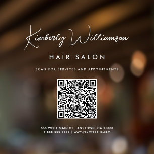 Chic Business Name Signature Script QR Code Window Cling