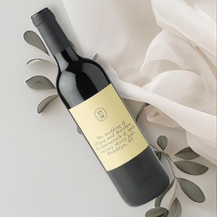 Chic Butter Yellow Monogram Wedding Wine Label
