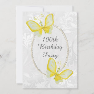 Chic Butterflies Damask 100th Double Sided Invitation