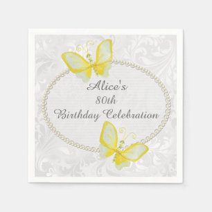 Chic Butterflies Damask 80th Birthday Personalized Napkin