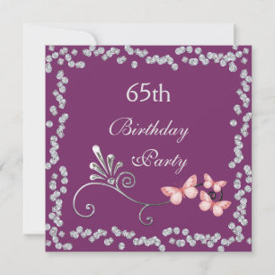 Chic Butterflies & Diamonds 65th Birthday Invitation