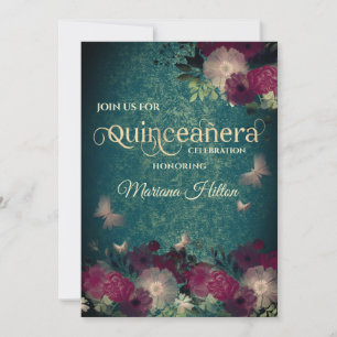 Chic Butterfly floral garden Quinceañera green Invitation