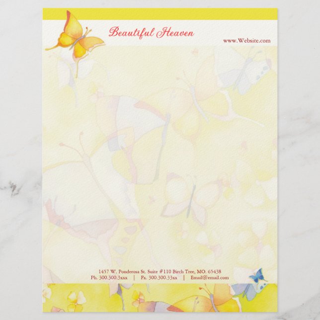 Chic Butterfly Spa or Cosmetology Business Letterhead (Front)