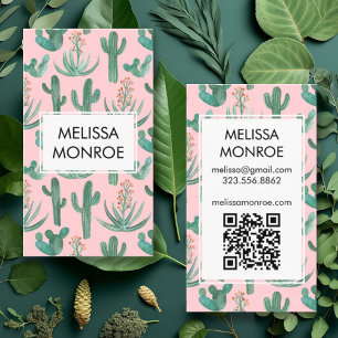 Chic Cacti & Succulents Desert Watercolor QR Code Business Card