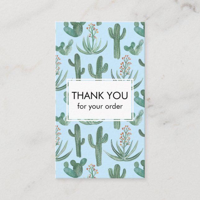 Chic Cacti & Succulents Watercolor QR Code Thanks Business Card (Front)