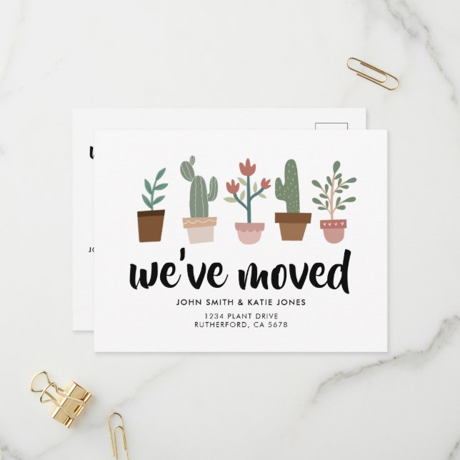 Chic Cactus and Plants New Home and Moving Invitation Postcard (Front/Back In Situ)