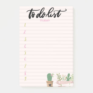 Chic Cactus Flower Pink Striped To Do List   Post-it Notes