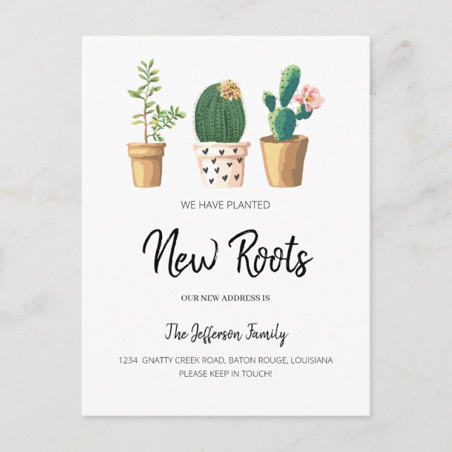 Chic Cactus Planted New Roots Moved Moving Announcement Postcard (Front)